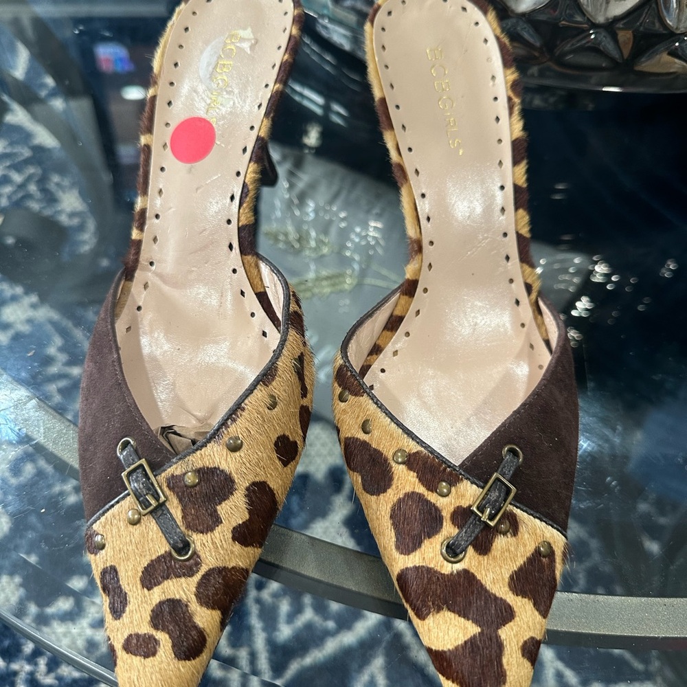 BCBGirls Brown Leopard Print Mule Heels - Picture 7 of 12